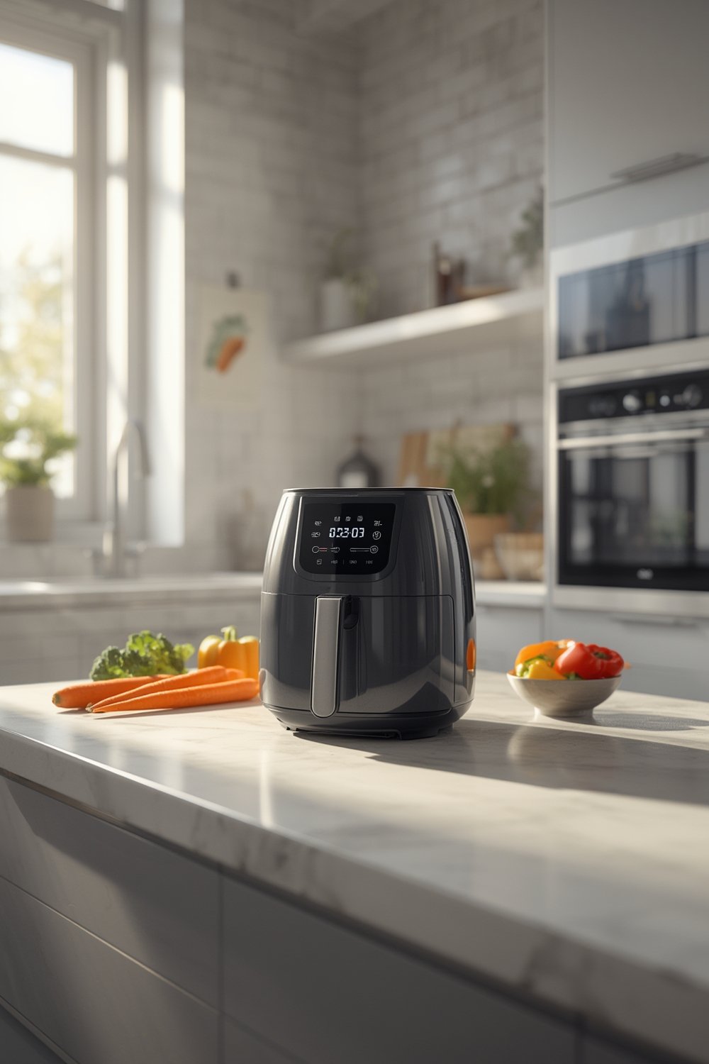 mini airfryer in a modern kitchen countertop setting