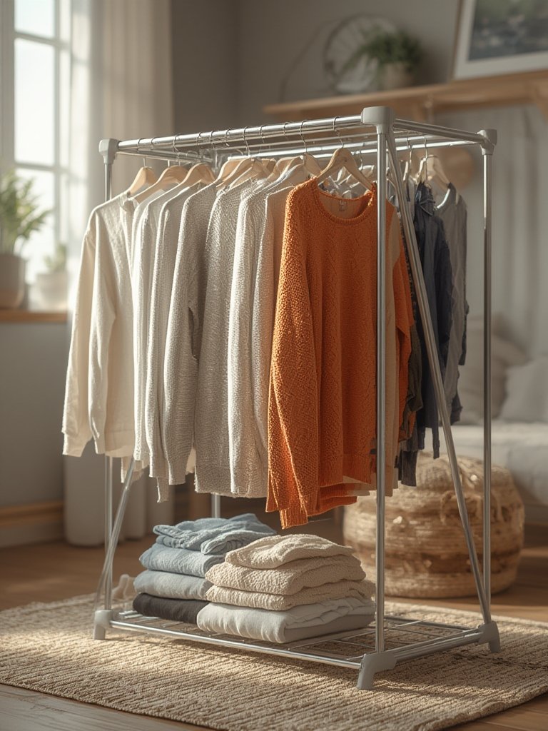 drying rack with clothes hanging outdoors