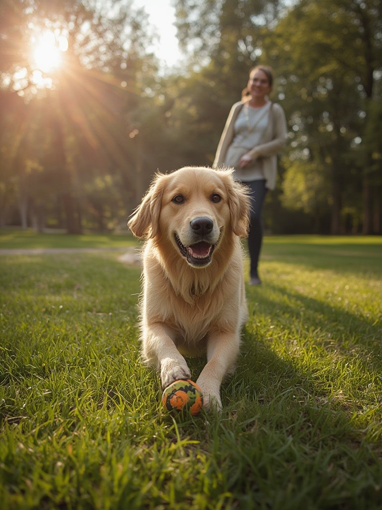 A veterinarian gently examining a senior dog, while discussing cognitive health options with the owner.