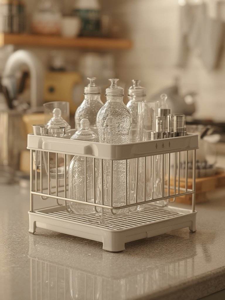 baby bottle rack for bottle drying OXO Tot in use on counter