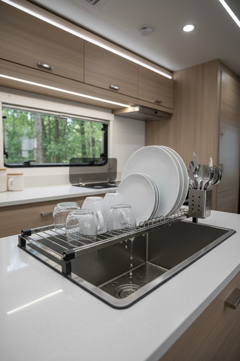 Close up of expandable dish drainer details