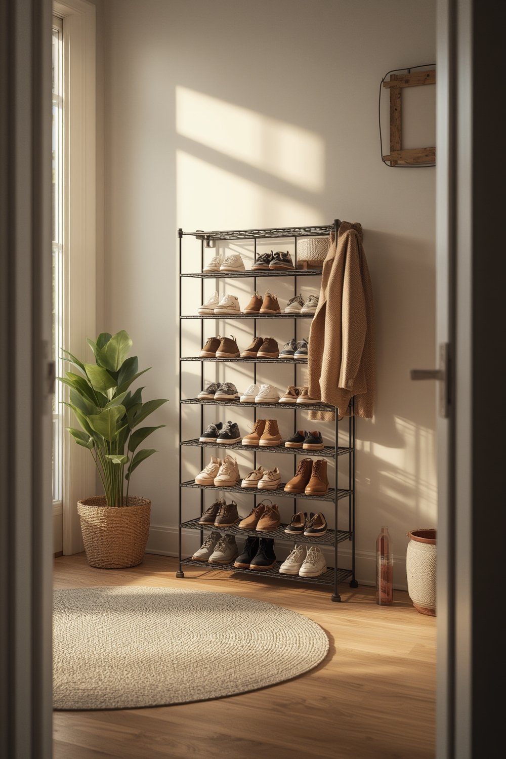 shoe rack in modern entryway – SONGMICS shoe rack in use