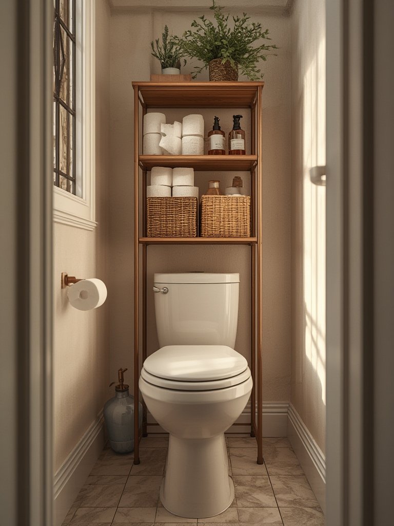 toilet paper holder as a vertical storage organizer in a modern bathroom