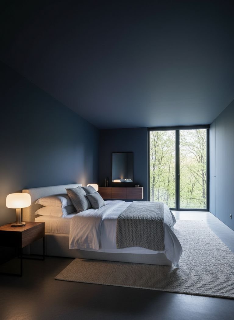 Color Capping: 5 Secret Ways to Achieve a Perfect Look 4 A modern dining room with a color-capped ceiling in a soft gray, demonstrating how the technique works in a well-lit space with medium-height ceilings.