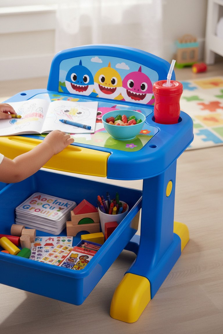 Close up of Baby Shark Chair Desk details