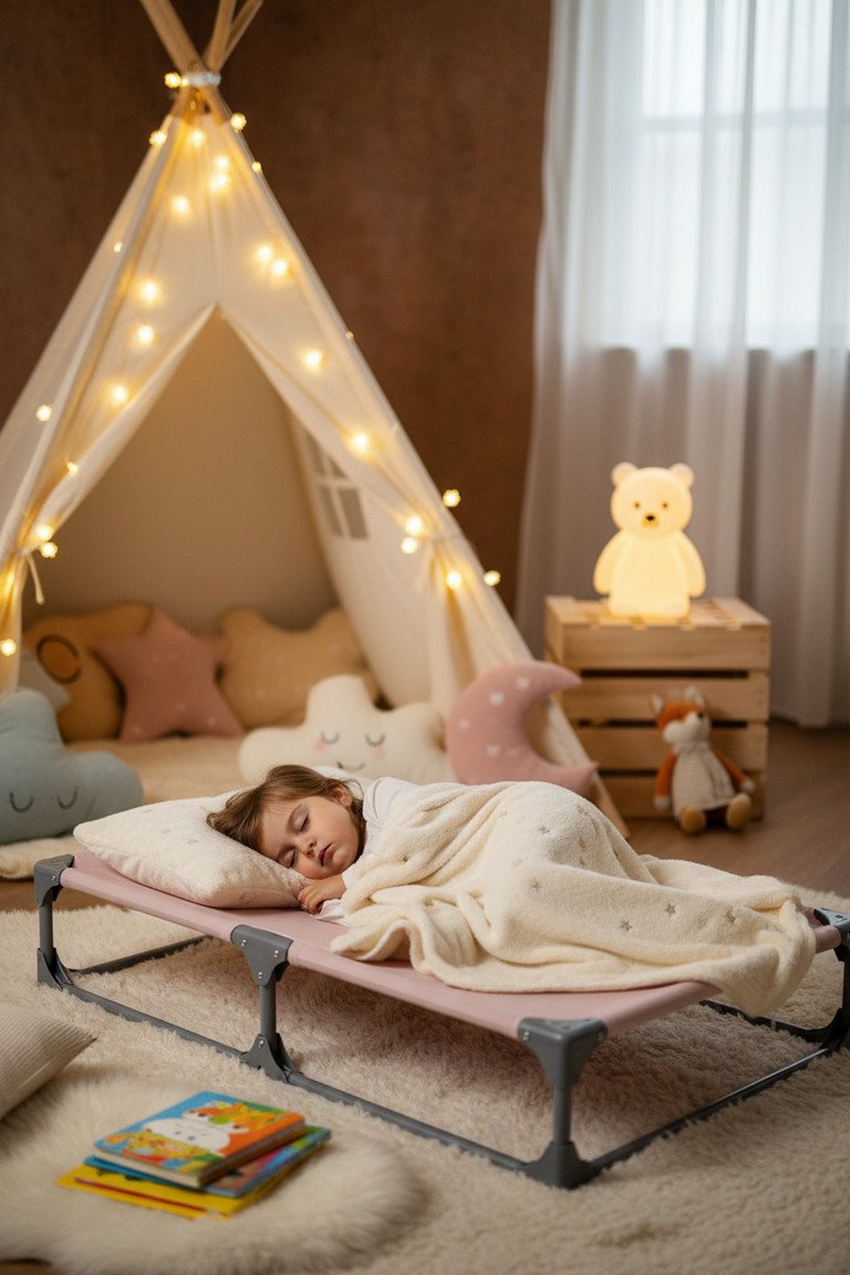 Close up of portable toddler bed details