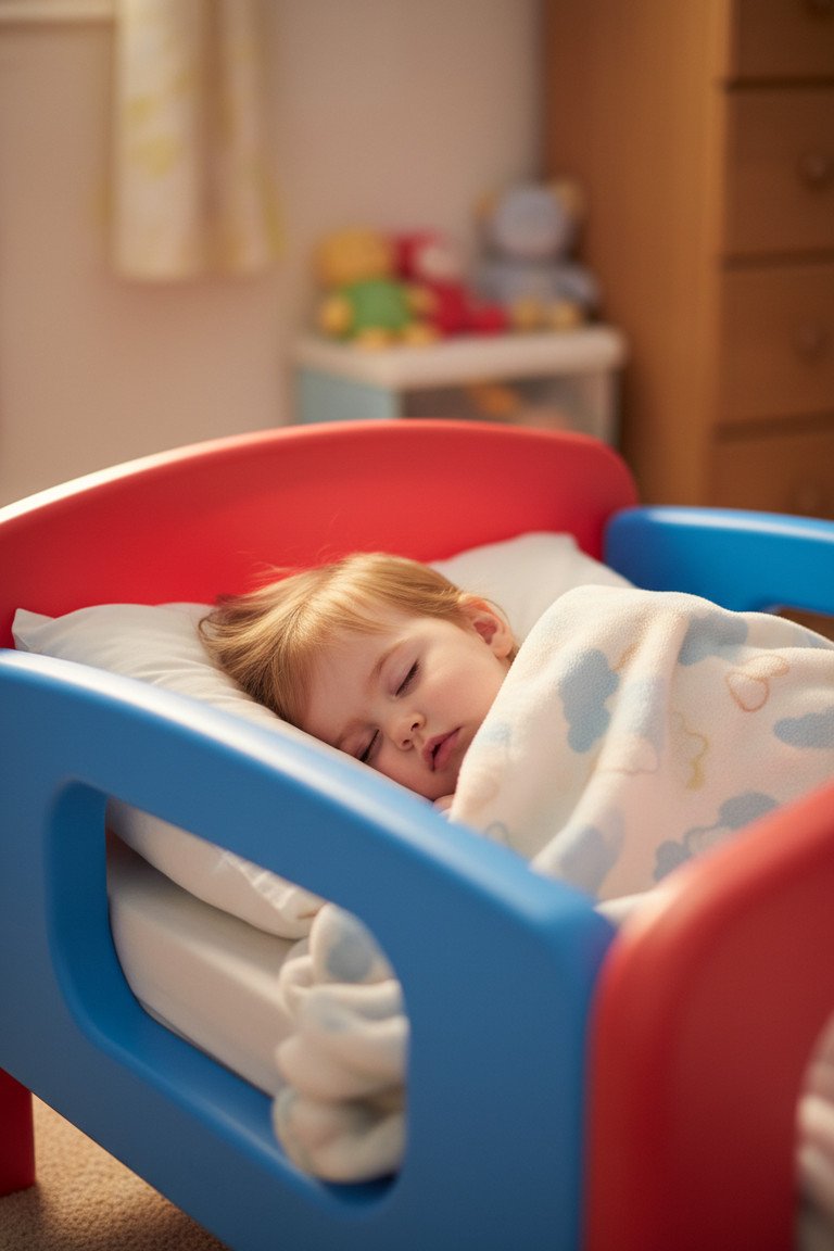 Close up of plastic toddler bed details
