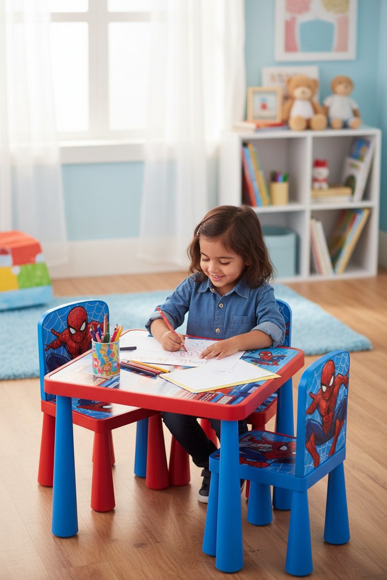 Close up of Spiderman table details