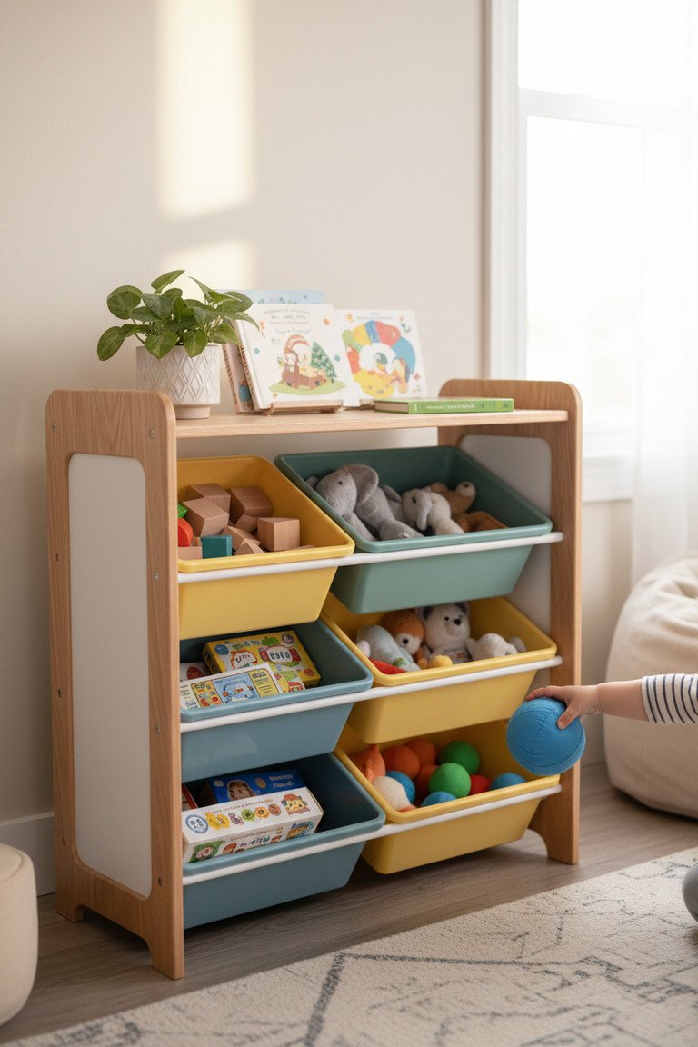 Close up of toy storage details