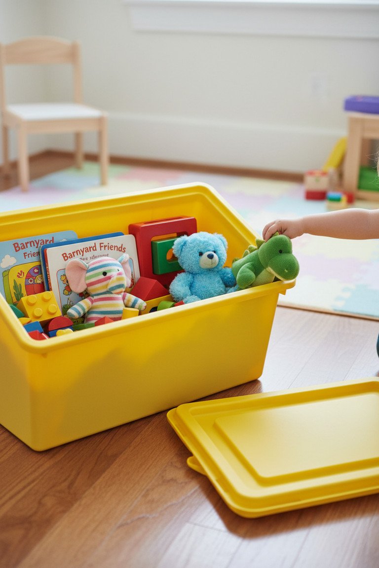 Close up of kids toy chest details