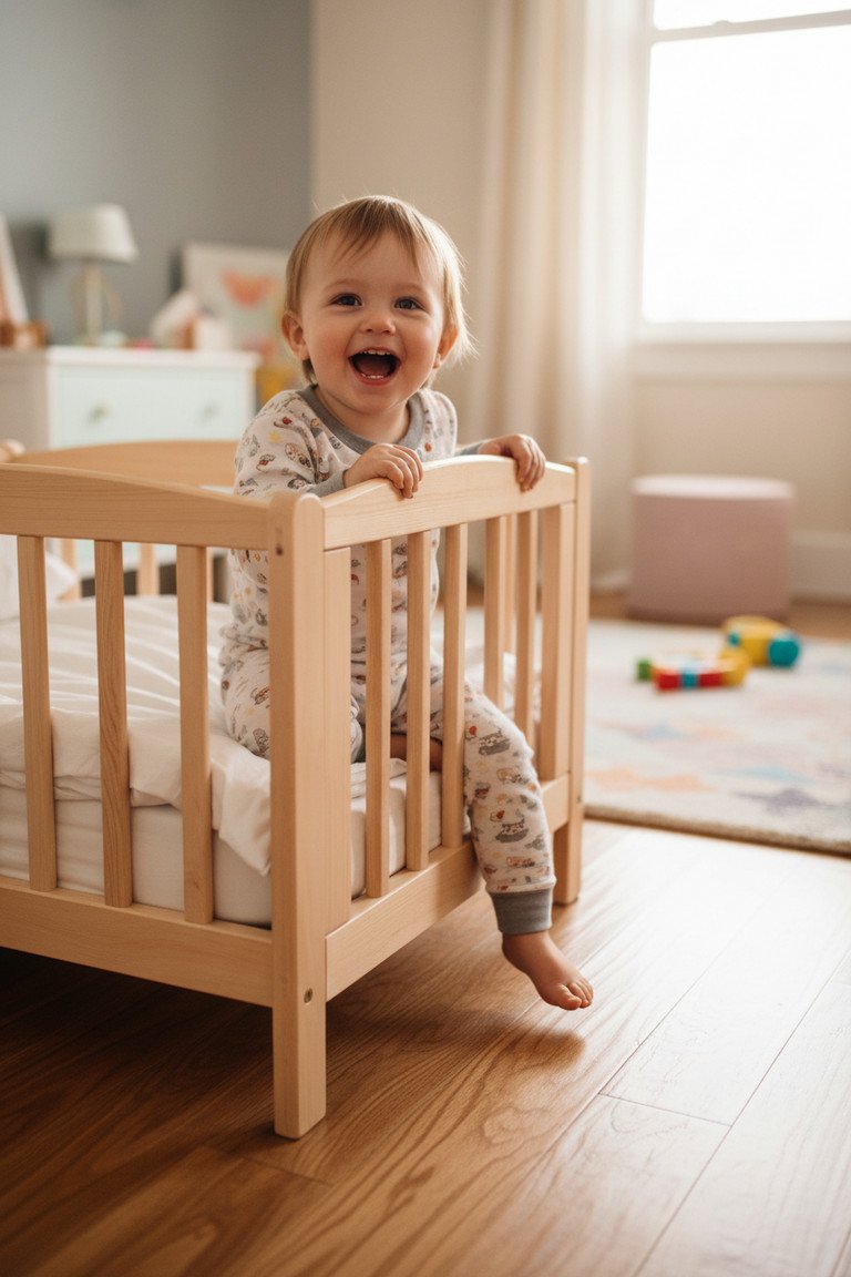 Close up of wooden toddler bed details