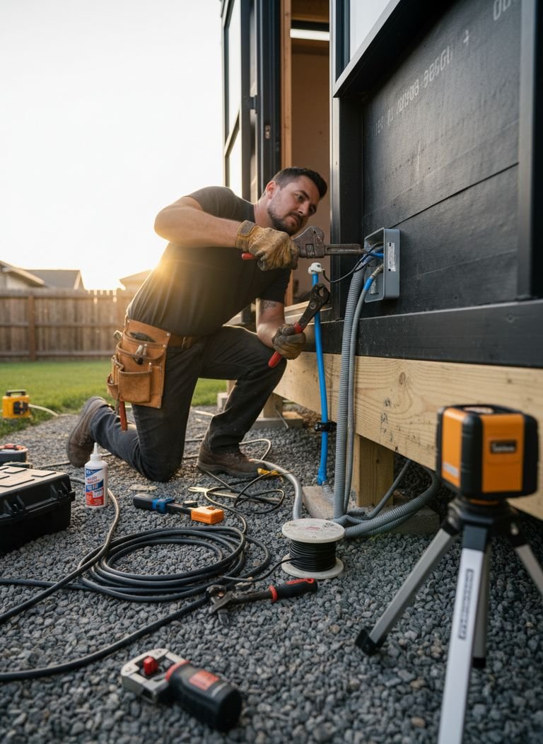 A cost breakdown chart for a modular backyard office, showing percentages for the shell, foundation, utilities, and installation.