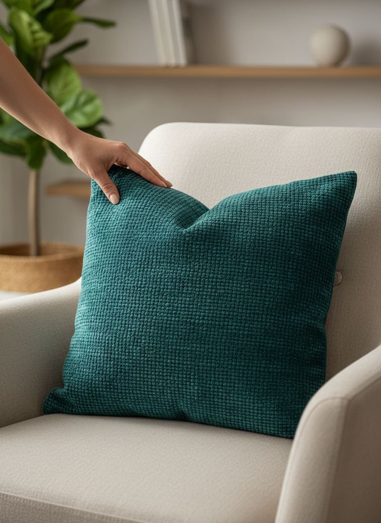 Transformative Teal Decor: 7 Essential Ways To A Brilliant Design 3 A collection of WGSN Teal home accessories, including vases, cushions, and a throw blanket, arranged on a wooden sideboard.